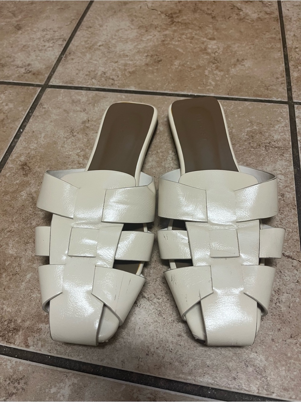 Women’s Cream Woven Slide Sandals
